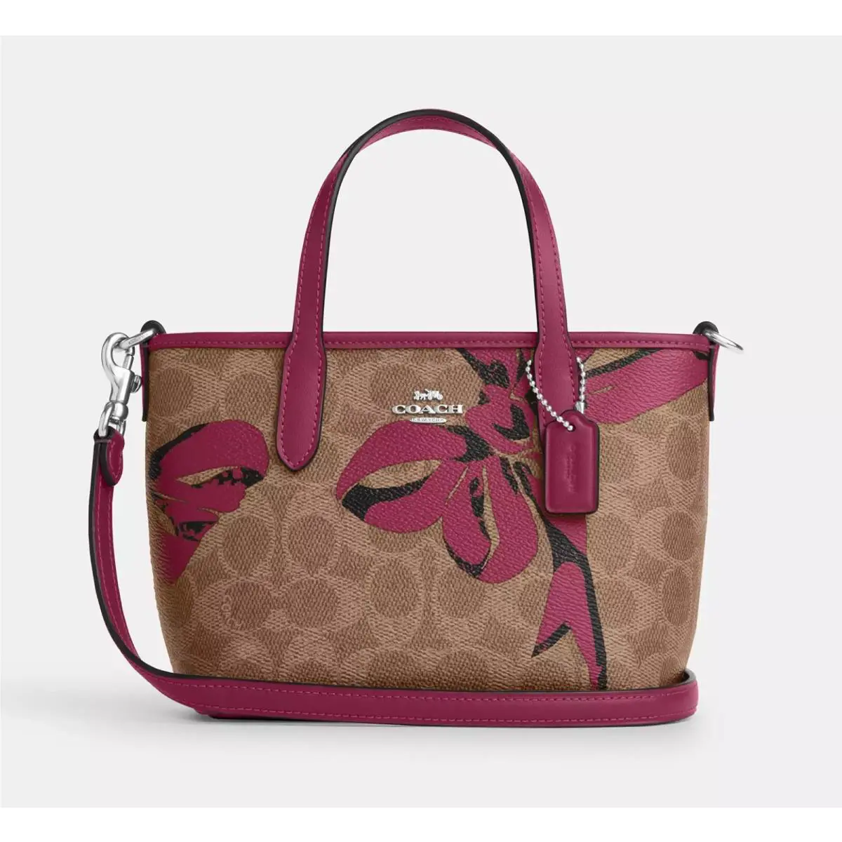 City Mini Tote Bag in Camo/ Cherry Print CW033/CW034/CW031 CY736 Silver/Tan/Pink Multi by Coach