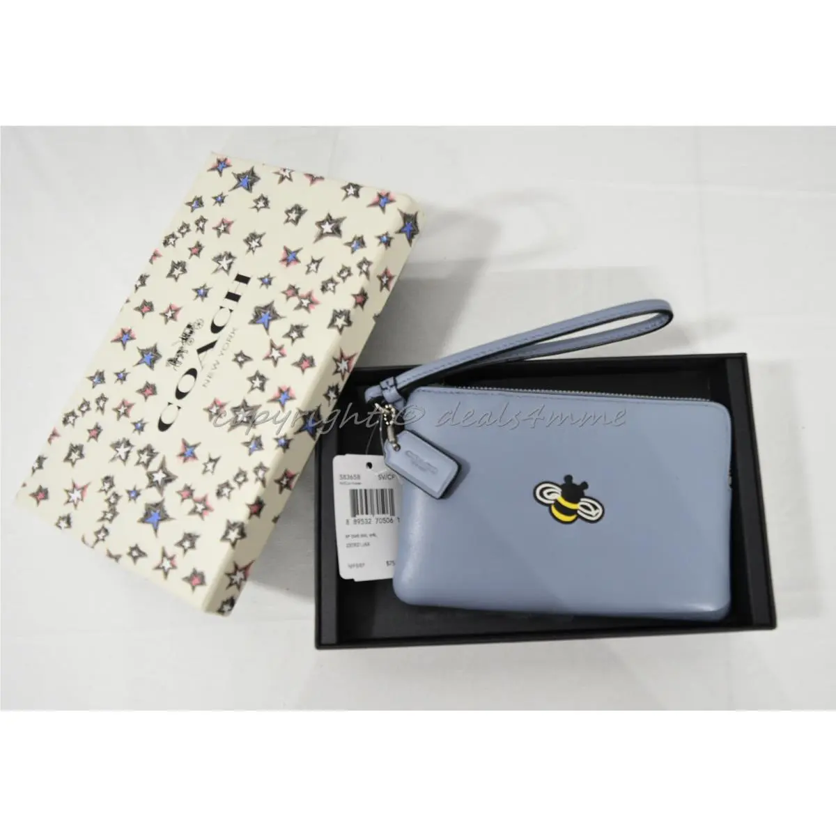 58365B Bee or Rainbow Embossed Small Wristlet in Cornflower / Peony Bee Embossed by Coach