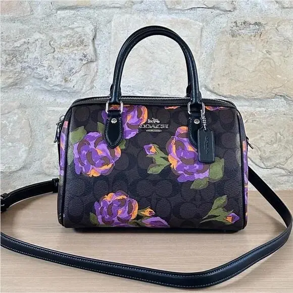 Rose Floral Rowan Satchel Crossbody Signature Handbag/wallet Option Handbag by Coach