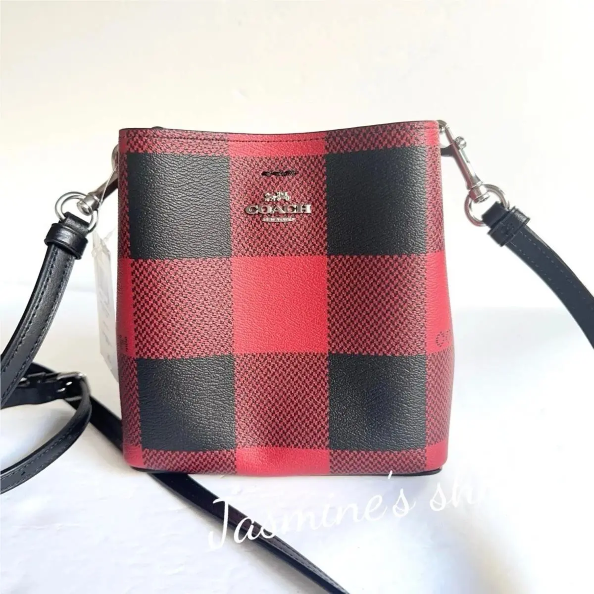 Coach Mini Town Bucket In Signature Canvas with Rainbown /rose/ Plaid Print