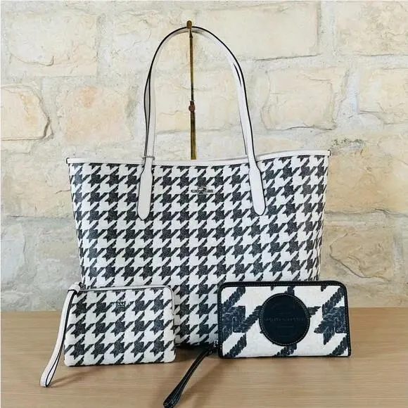 Coach Houndstooth Print Reversible Tote Handbag/wallet/ Wristlet Options