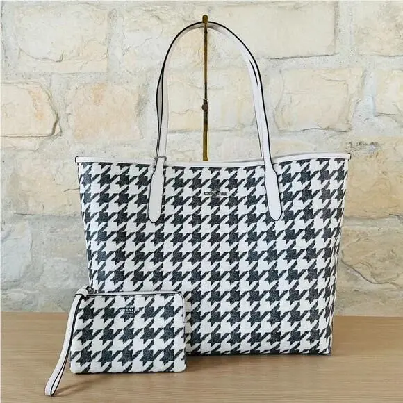 Houndstooth Print Reversible Tote Handbag/wallet/ Wristlet Options Handbag+Wristlet by Coach