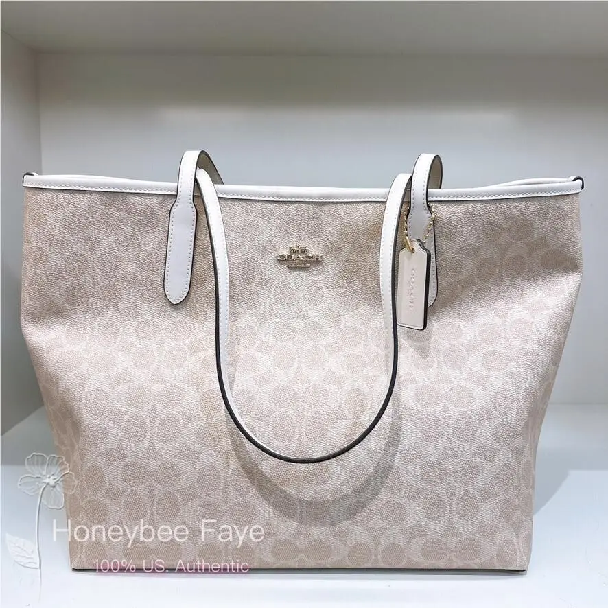 Classic City Tote In Signature Canvas 5696/CV976 CV976 Gold/Sand/Chalk by Coach