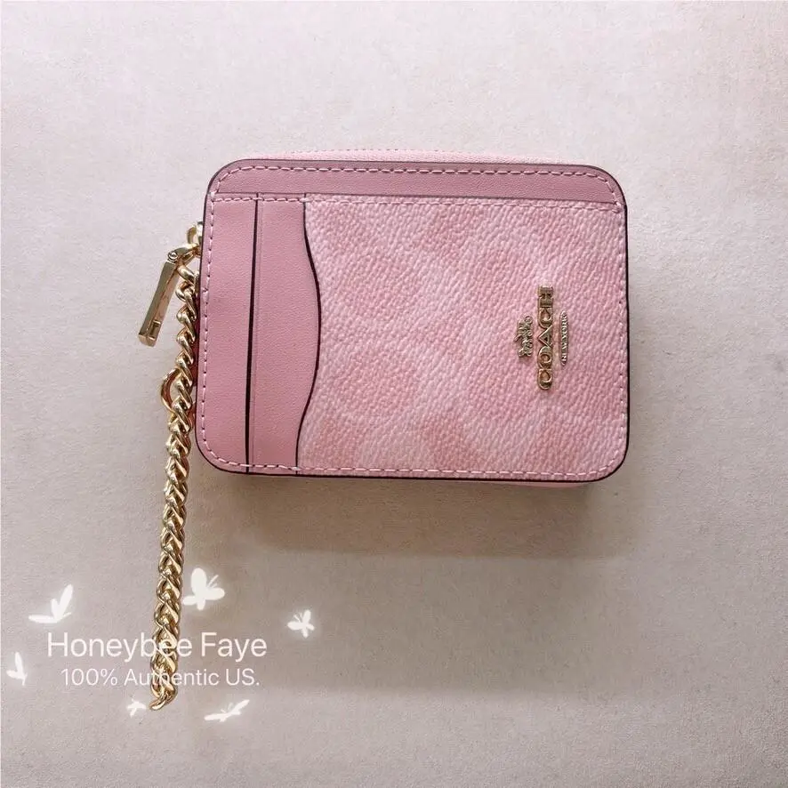 Coach Zip Card Case In Signature Canvas CW883 Powder Pink