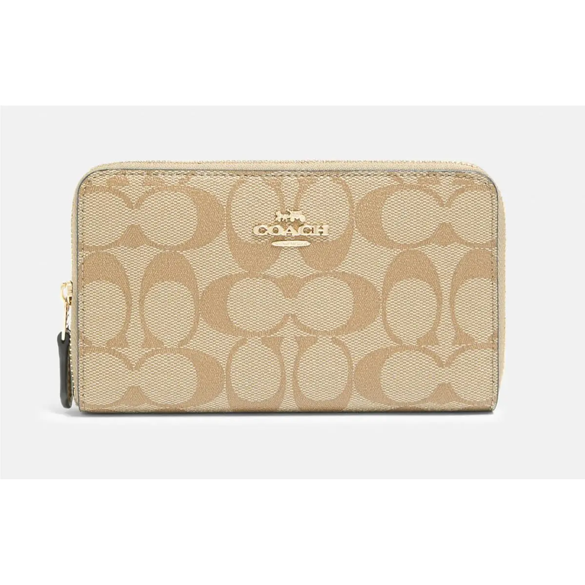 Medium Id Zip Wallet Gold/Light Khaki Chalk by Coach