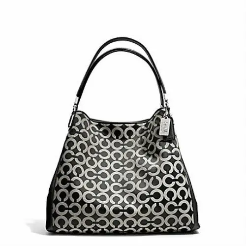 Pebble Leather Signature Lexi Chain Shoulder Bag Black White by Coach