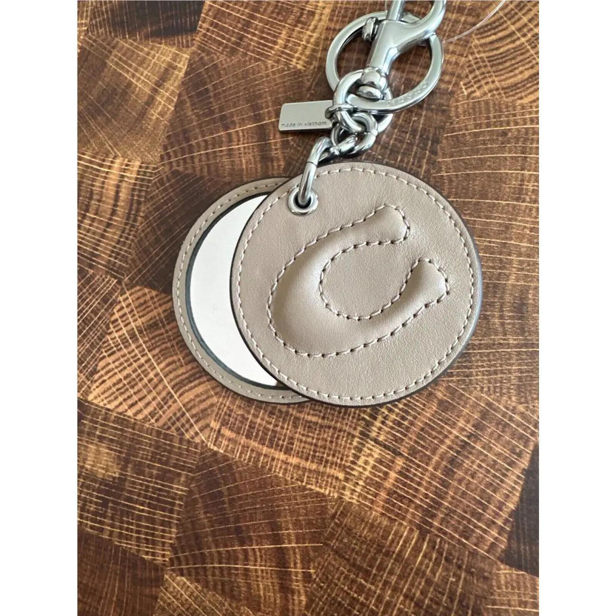 Mirror Bag Charm with Signature Logo Leather CS060 Pick One BN taupe by Coach