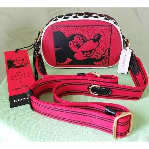 Disney Haring Mickey Mouse Badge Camera Crossbody Bag:nwt Chalk or Red ELECTRIC RED/MULTI by Coach