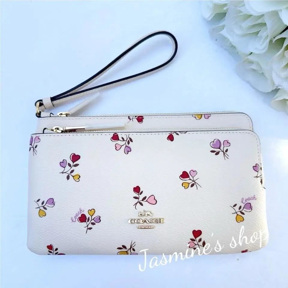 Double Zip Wallet with Floral /heart Print CR926 /CX161/CW969 CW969/heart print/chalk multi by Coach