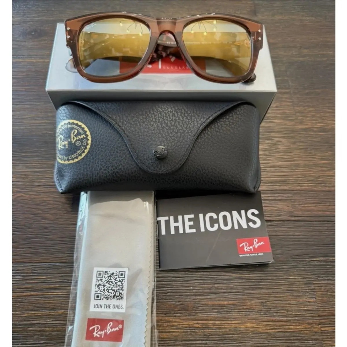 Ray-ban Mega Wayfarer Havana Transparent Brown Gold Mirror RB0840S Sunglasses by Ray-Ban