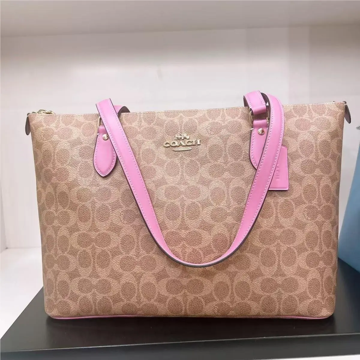 Gallery Tote Bag In Signature Canvas CW381/CV402 CW381 Im/Tan/Fuschia by Coach