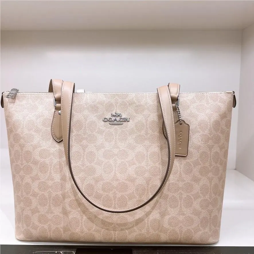 Gallery Tote Bag In Signature Canvas CW381/CV402 CW381 Silver/Sand/Taupe by Coach