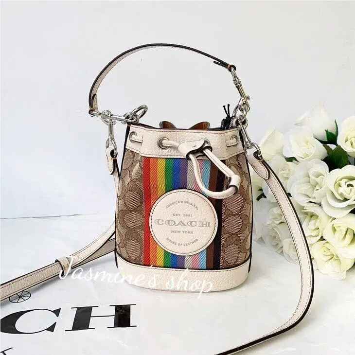 Dempsey Drawstring Bucket 15 with  Patch CJ661/khaki multi by Coach
