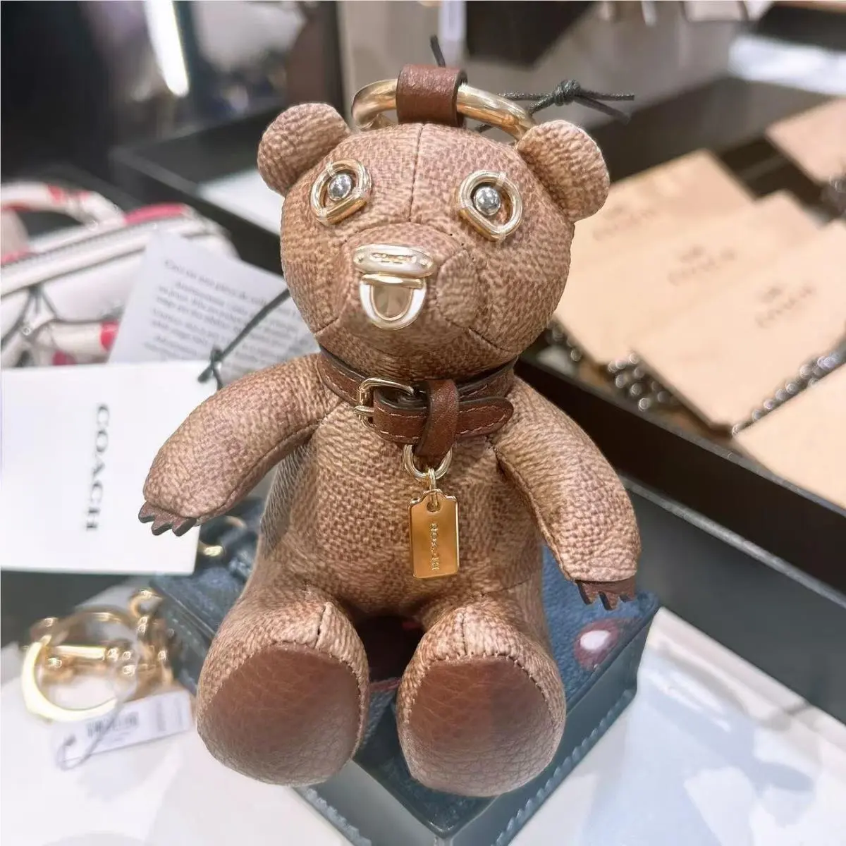 Bear Bag Charm Signature Cavas/metal/leather Key Chain cz195 CZ195 Gold/Tan/Brown by Coach
