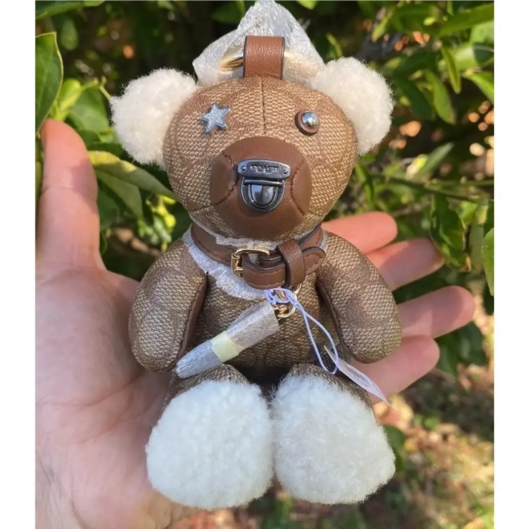 Bear Bag Charm Signature Cavas/metal/leather Key Chain cz195 Brown F77676 by Coach