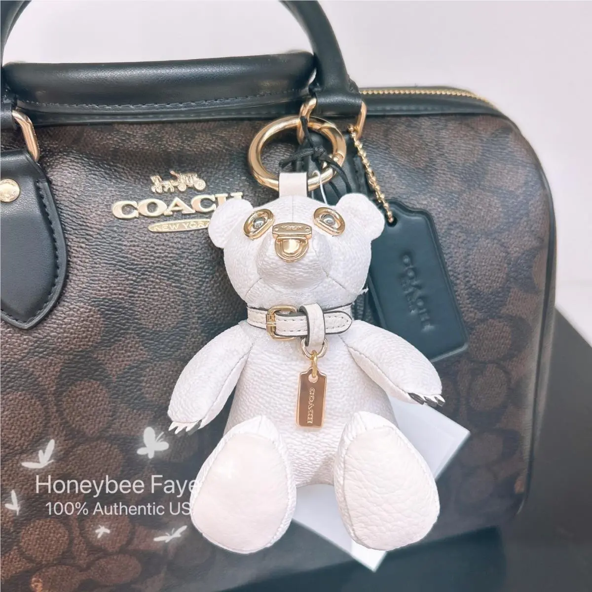 Bear Bag Charm Signature Cavas/metal/leather Key Chain cz195 CZ195 Gold/White/Chalk by Coach