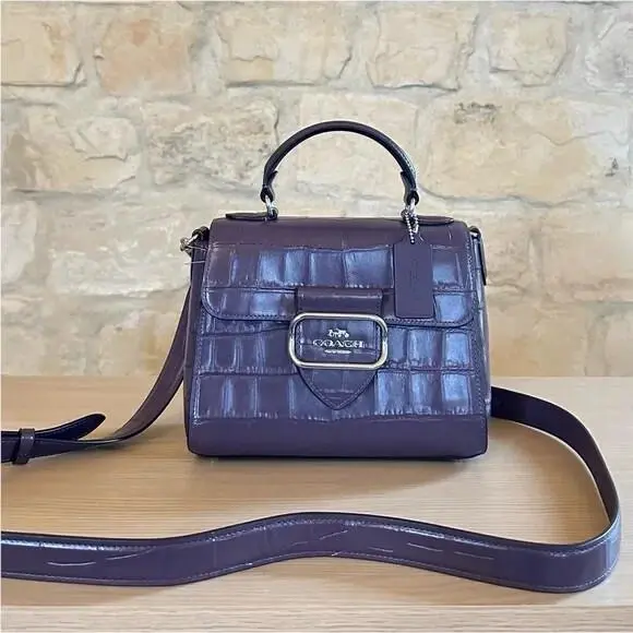 Morgan Top Handle Croc Embossed Leather Satchel Bag/wallet Option Amethyst Handbag by Coach