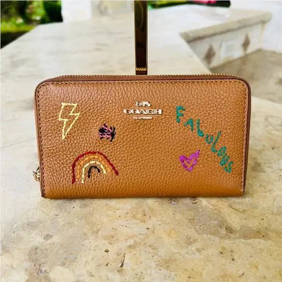 Katy Satchel with Diary Embroidery Gold / Penny Multi/ Wallet Option wallet by Coach