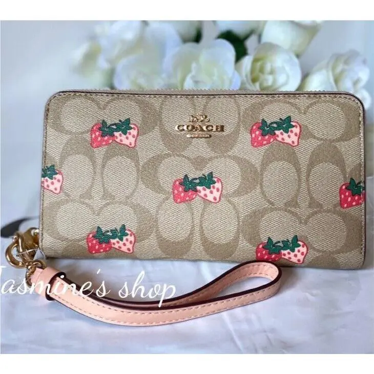 Wallet In Signature Canvas with Cherry / Heart /floral Print CB593/strawberry print by Coach
