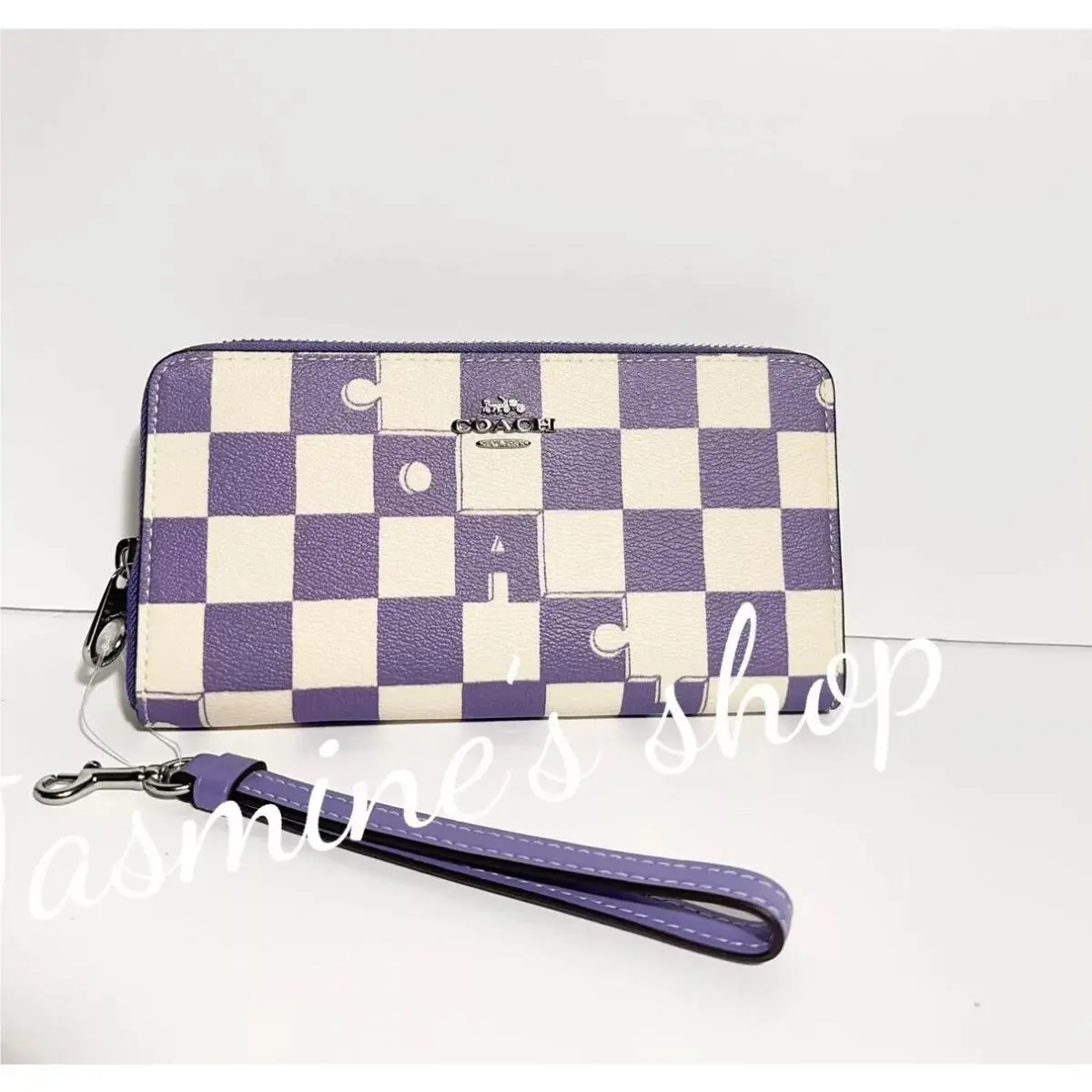 Wallet In Signature Canvas with Cherry / Heart /floral Print CR622/checkerboard/light violet by Coach
