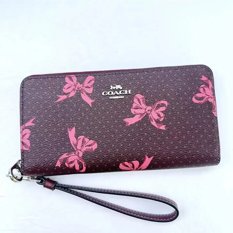 Wallet In Signature Canvas with Cherry / Heart /floral Print CZ327/bow/merlot multi by Coach