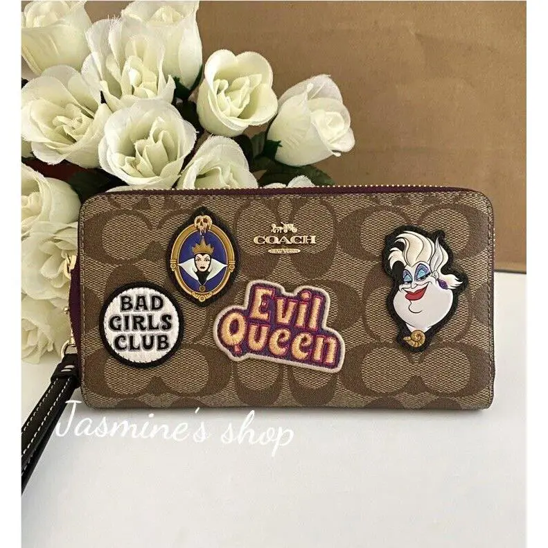 Wallet In Signature Canvas with Cherry / Heart /floral Print CC336/Disney with patches by Coach