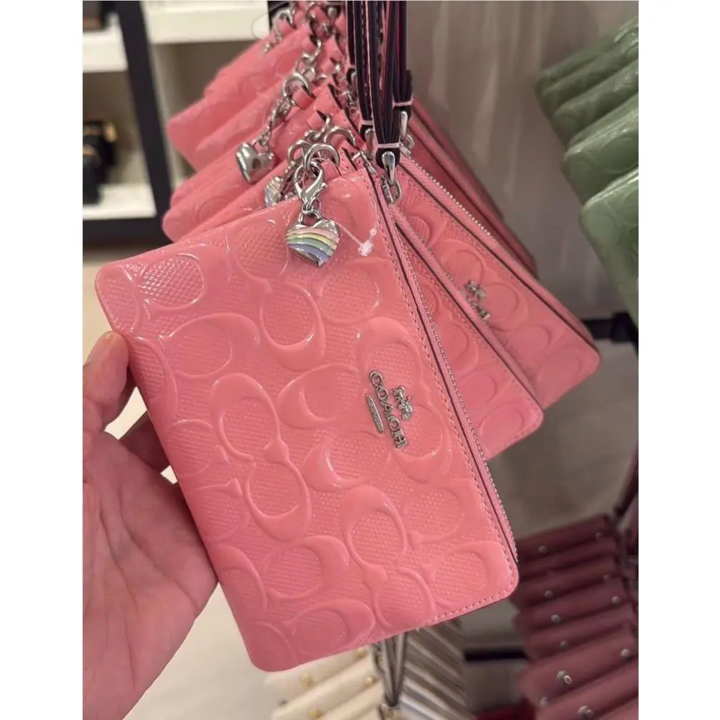 Corner Zip In Signature Leather CV418/CDF04 CDF04 Silver/Pink by Coach