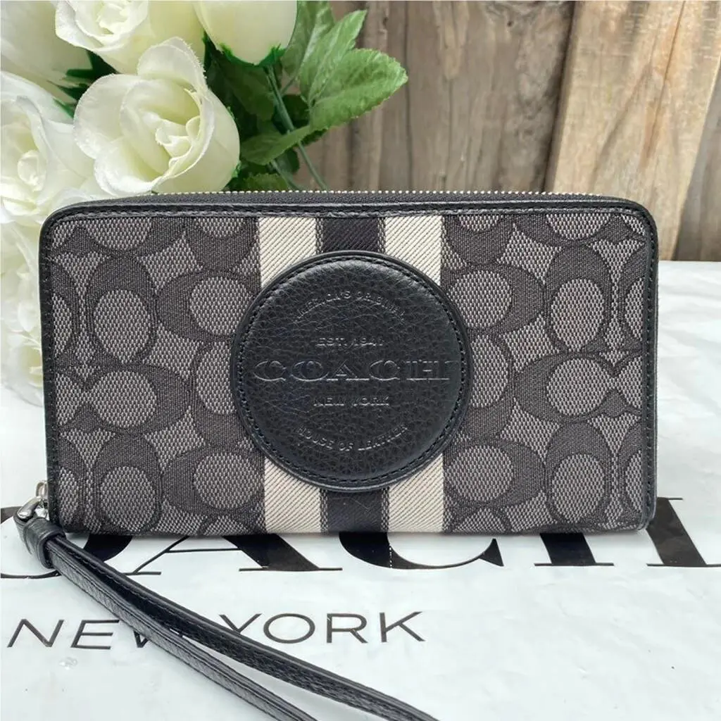 Dempsey Large Phone Wallet In Signature Jacquard with Stripe and  c4110 / black smoke black multi by Coach