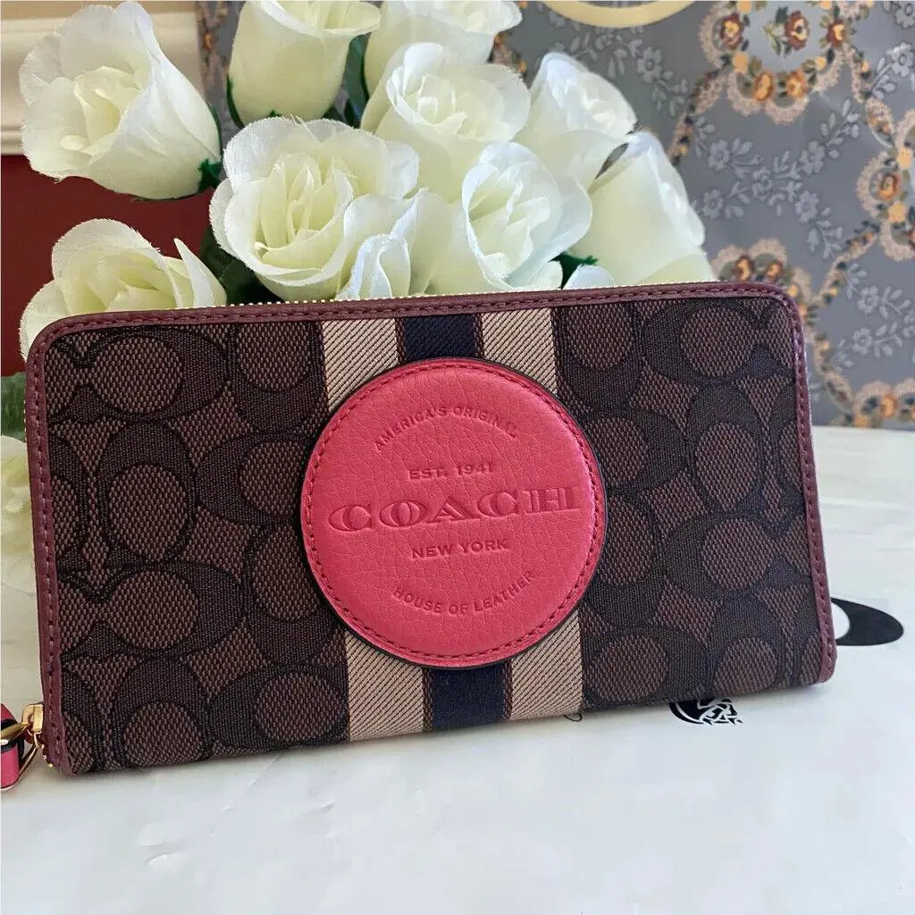 Dempsey Large Phone Wallet In Signature Jacquard with Stripe and  c4110 / IM/chestnut strawberry hze by Coach