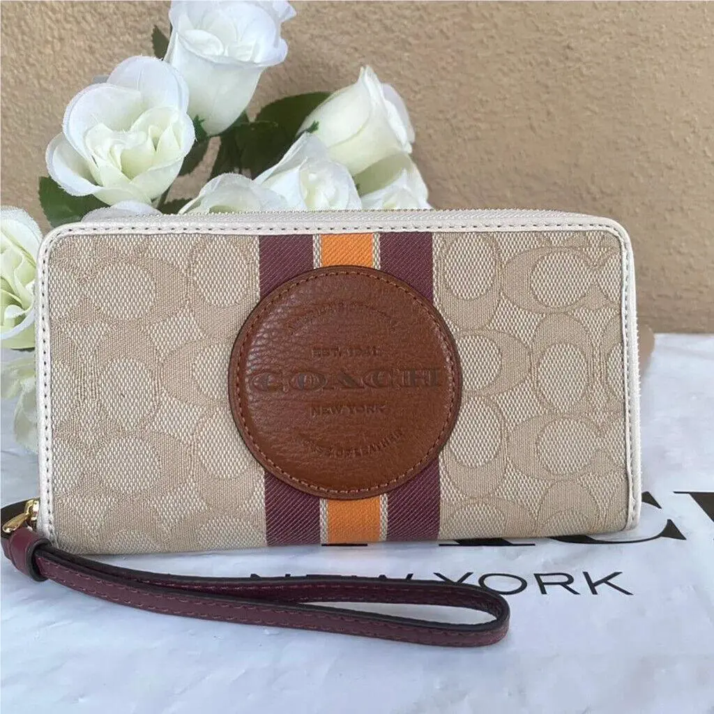 Dempsey Large Phone Wallet In Signature Jacquard with Stripe and  c4110/ light khaki /wine multi by Coach