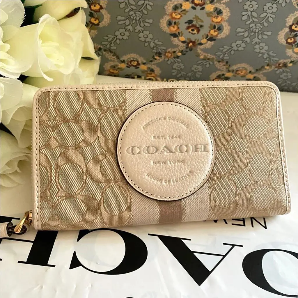 Dempsey Large Phone Wallet In Signature Jacquard with Stripe and  c9073/ light khaki /chalk by Coach
