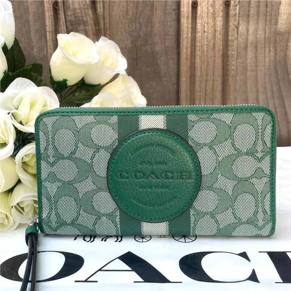 Dempsey Large Phone Wallet In Signature Jacquard with Stripe and  c9073/Silver/Green by Coach