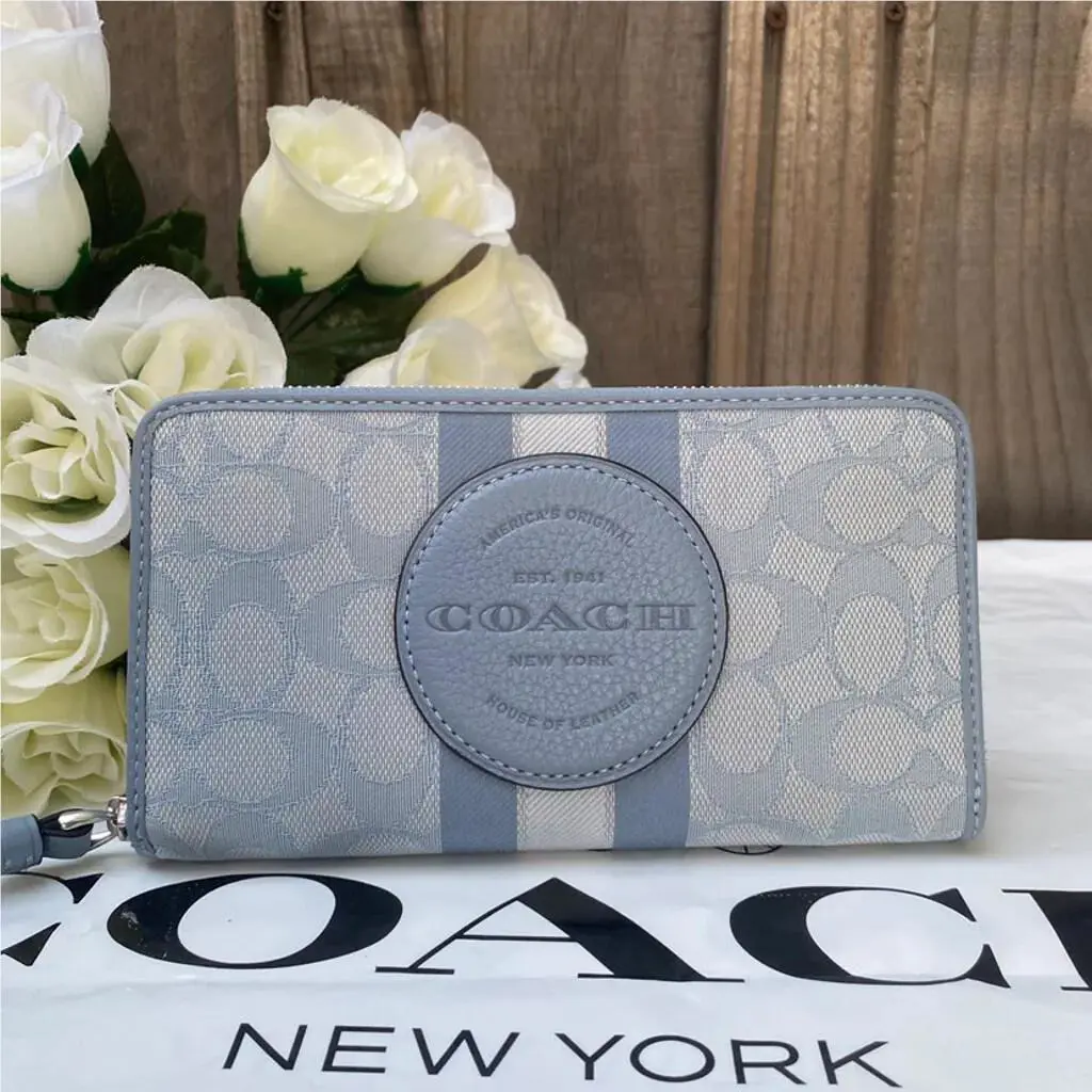 Dempsey Large Phone Wallet In Signature Jacquard with Stripe and  c9073/Silver/Marble Blue by Coach