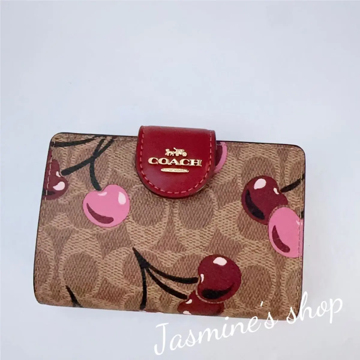 Coach Medium Corner Zip Wallet In Signature with Cherry Print CZ342/CZ762