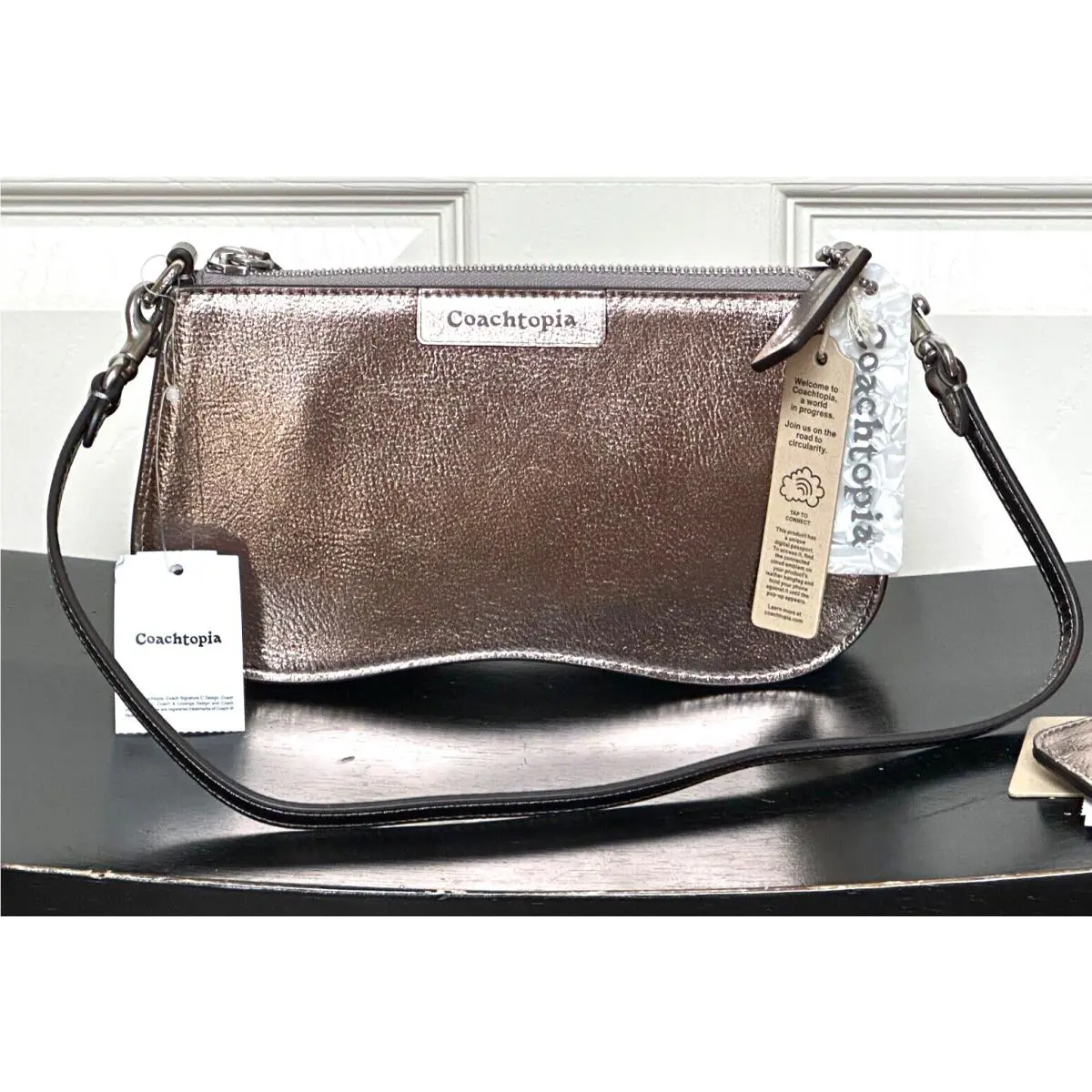 topia  Wavy Baguette Bag or Wavy Card Case:nwt Metallic Gunmetal WAVY BAGUETTE BAG by Coach