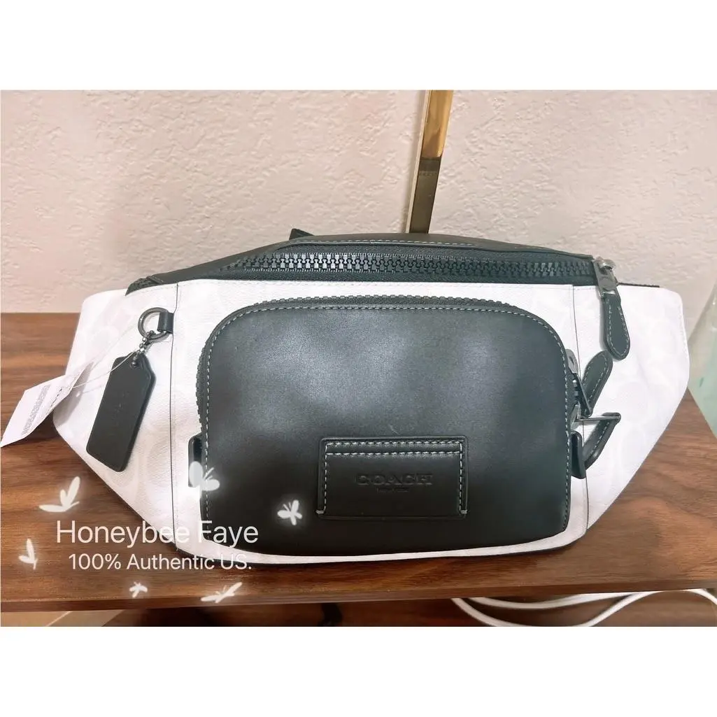 Coach Men`s Track Belt Bag In Colorblock Signature Canvas