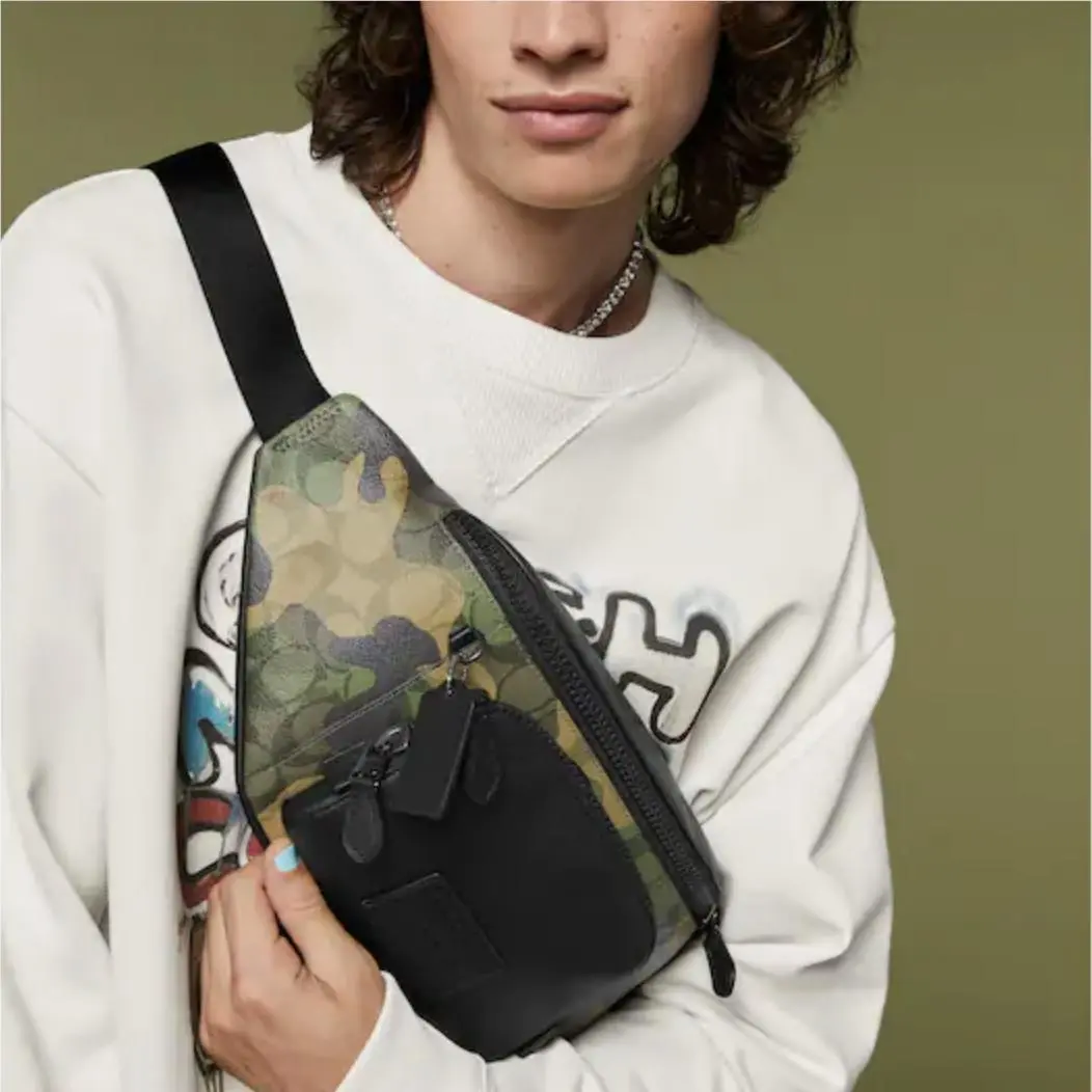 Men`s Track Belt Bag In Colorblock Signature Canvas CM184 Gunmetal/Green Multi by Coach
