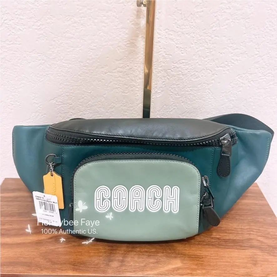 Men`s Track Belt Bag In Colorblock Signature Canvas GUNMETAL/FOREST AGATE MULTI by Coach