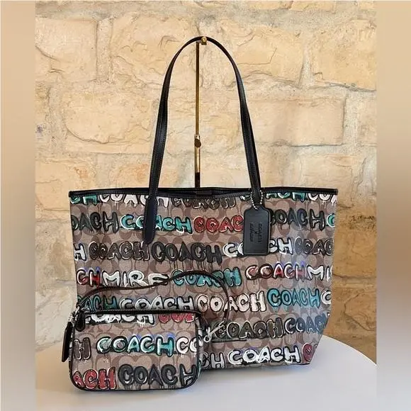 Coach Graphic Coach X Mint/tote Bag In Signature Leather Khaki/wallet Option