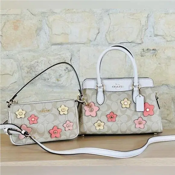 Coach Darcie Satchel Signature Canvas w/ Floral Cluster Applic CH344 Ret 478