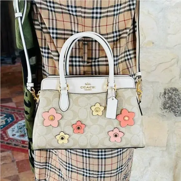 Darcie Satchel Signature Canvas w/ Floral Cluster Applic CH344 Ret 478 Handbag by Coach