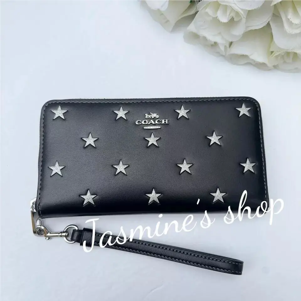 CW479 Long Zip Around Phone Wallet with Star Print Refine Calf Leather Cw479/black multi by Coach