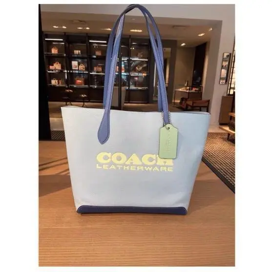 Colorblock Leather Kia Tote Aqua/Multi by Coach