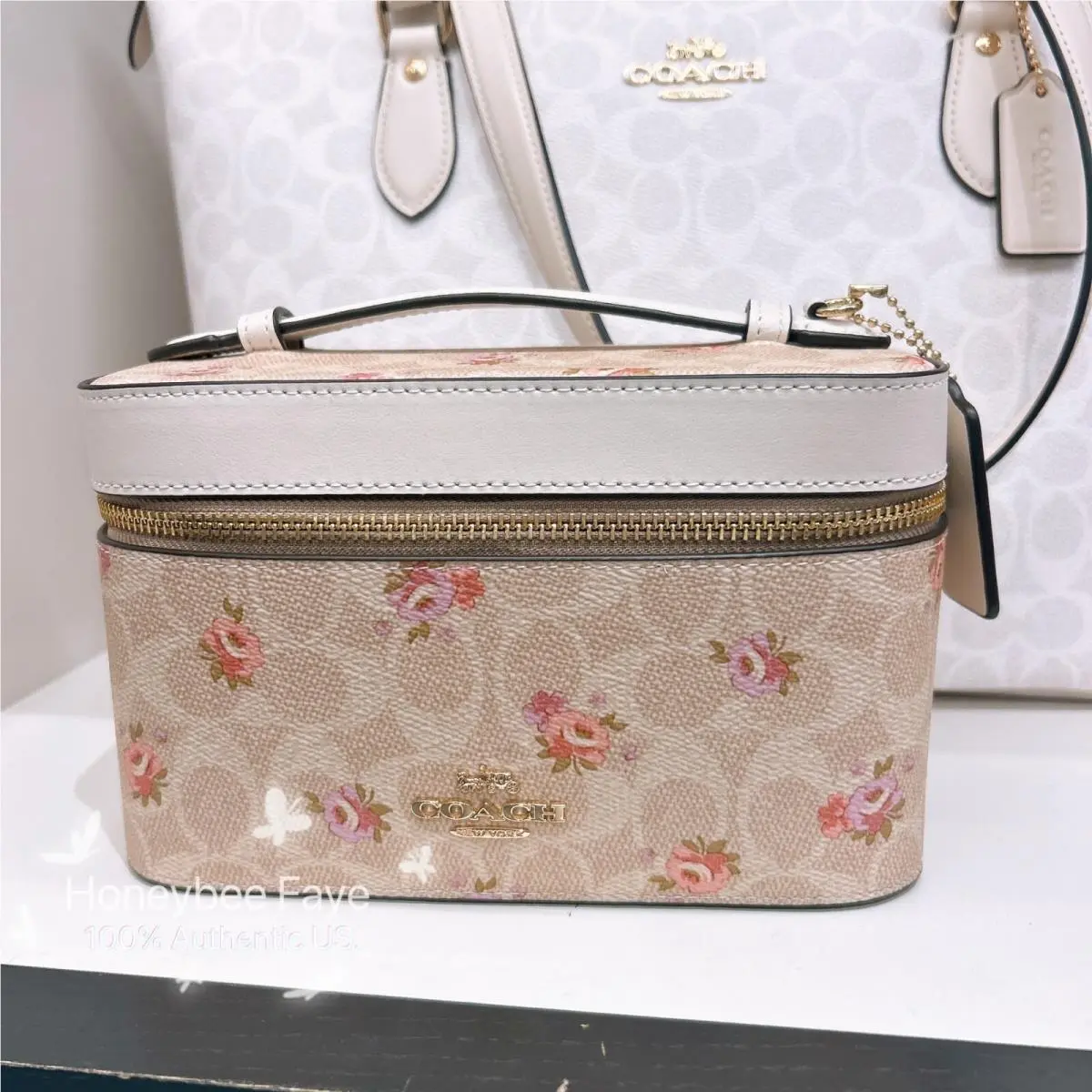 Coach Cosmetic Case In Signature Canvas with Denim/powder Pink/floral