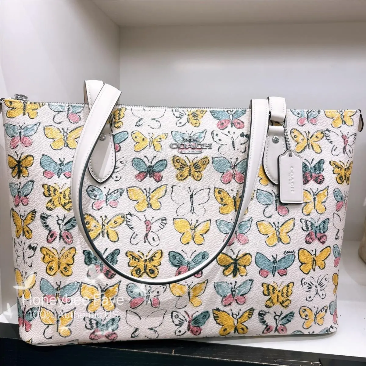 Gallery Tote Bag In Signature Canvas with Patches /rose/ladybug Floral CAR36 Silver/Chalk Multi by Coach