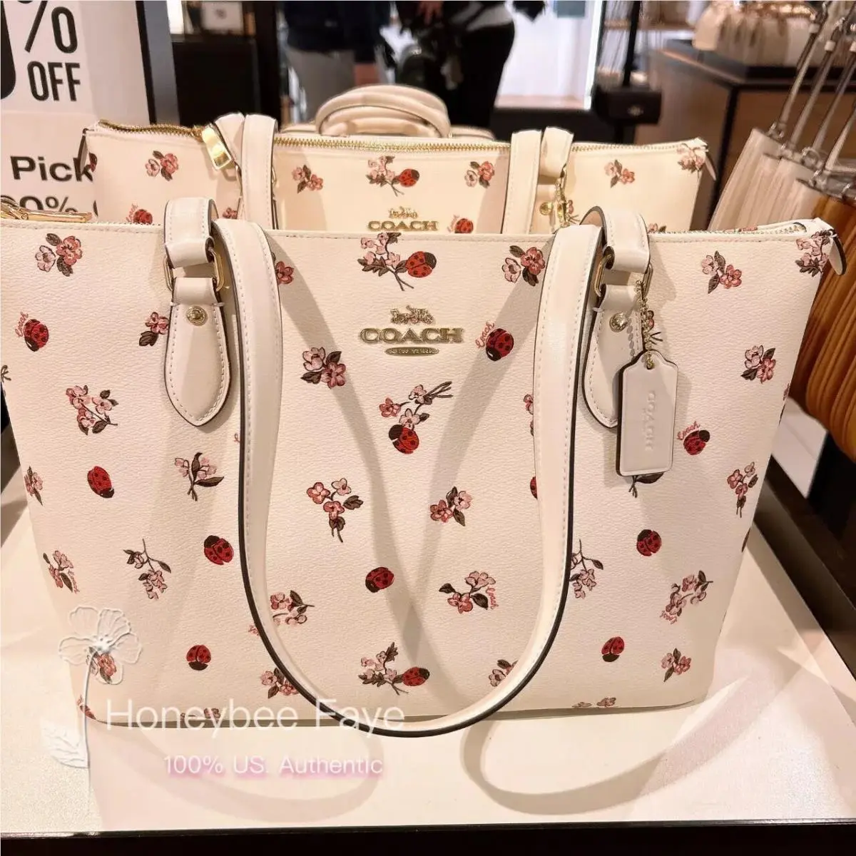 Gallery Tote Bag In Signature Canvas with Patches /rose/ladybug Floral CU271 Gold/Chalk Multi by Coach