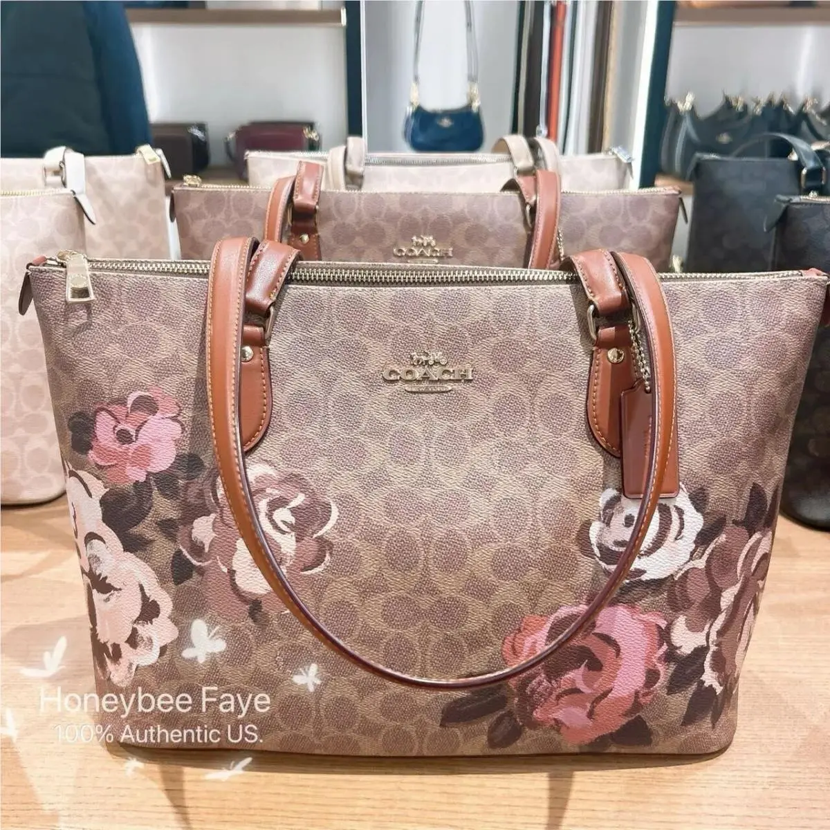 Gallery Tote Bag In Signature Canvas with Patches /rose/ladybug Floral CZ180 Gold/Tan Multi by Coach