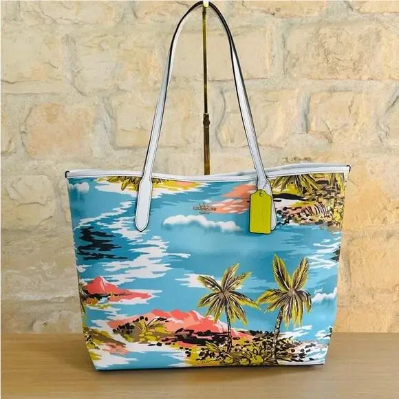 Hawaiian Palm Tree City Shoulder Women`s Tote Leather/ Wallet Option Handbag by Coach