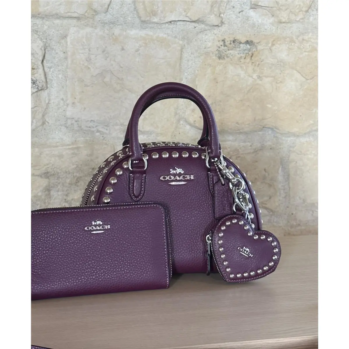Leather Rivet Sydney Satchel Crossbody Bag with Pouch/wallet Option Handbag+Wallet by Coach