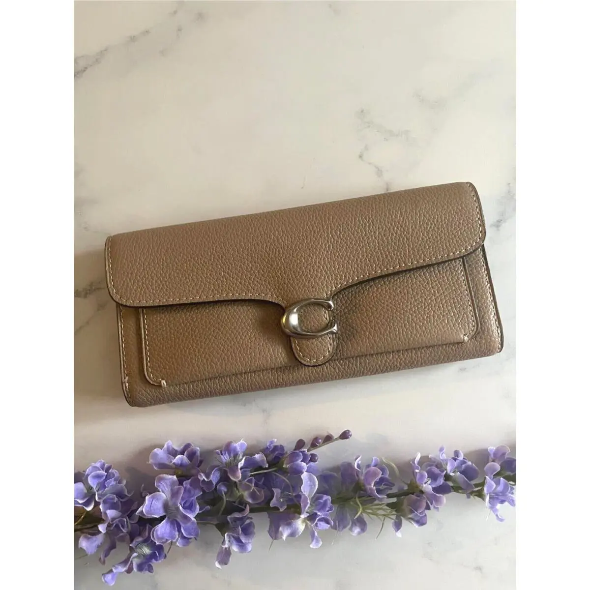 BN Coach Tabby Long Trifold Leather Wallet Taupe 93983